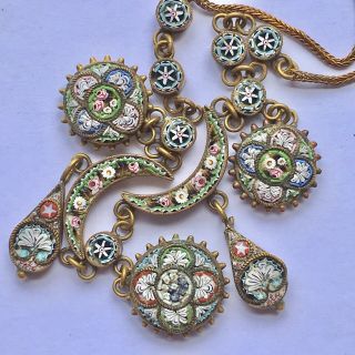 ROSES Antique Victorian Vintage Micro Mosaic FESTOON Necklace Italy Micro Mosaic 4
