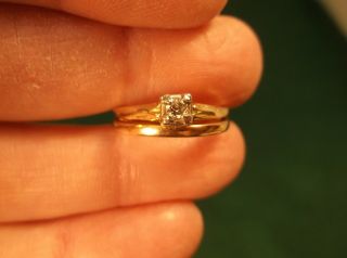 Very Old Antique Victorian 14k Yellow & Rose Gold Diamond Solitaire Wedding Ring