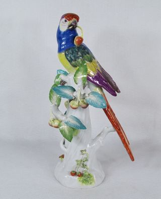Rare Antique Meissen Germany Porcelain Figurine Macaw Parrot With Cherries 13 "