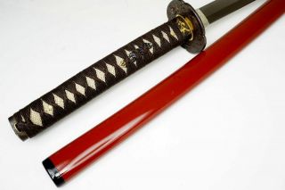 Antique 89cm Japanese Katana Sword WAZAMONO Katsuie勝家 Samurai Nihonto w Red Saya 11