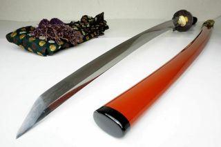 Antique 89cm Japanese Katana Sword WAZAMONO Katsuie勝家 Samurai Nihonto w Red Saya 2