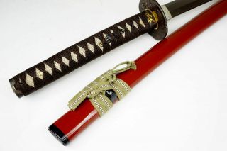 Antique 89cm Japanese Katana Sword WAZAMONO Katsuie勝家 Samurai Nihonto w Red Saya 6