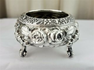 1930 Stieff Repousse Sterling Silver Footed Open Salt Cellar 1930 Stieff Rose