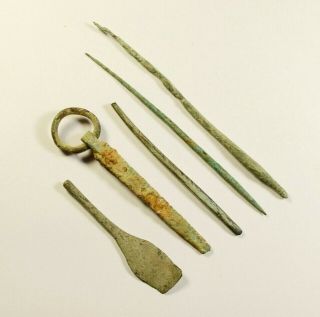 Selection Of 5 Ancient Roman Bronze Medical/dental Tools - 2nd - 4th C Ad