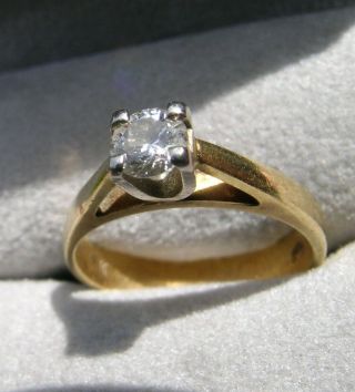 Vintage 18k Solid Yellow White Gold Solitaire 0.  24ct Diamond Brilliant Ring Sz 5