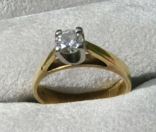 Vintage 18k Solid Yellow White Gold Solitaire 0.  24ct Diamond Brilliant Ring Sz 5 5
