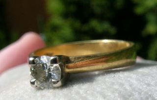 Vintage 18k Solid Yellow White Gold Solitaire 0.  24ct Diamond Brilliant Ring Sz 5 6