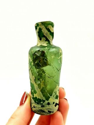 Roman Ca.  100 Ad Green Glass Bottle For Expensive Oils - Rare R477