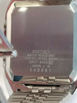 NOS Vintage Seiko G757 - 405A James Bond Alarm Chronograph Quartz LCD Watch 5