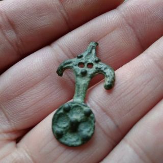 Ancient Celtic Bronze Pendant Amulet W/sword & Shield