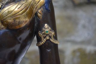Antique Partial Gilt Gem Set Tibetan/Nepalese Bronze Tara 3