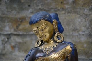 Antique Partial Gilt Gem Set Tibetan/Nepalese Bronze Tara 4