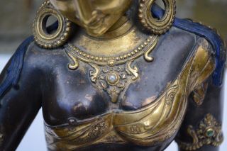 Antique Partial Gilt Gem Set Tibetan/Nepalese Bronze Tara 5