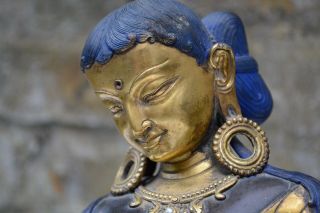 Antique Partial Gilt Gem Set Tibetan/Nepalese Bronze Tara 6
