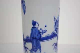 Perfect Antique Chinese 17th C Transitional Blue And White Figural Sleeve Vase 5