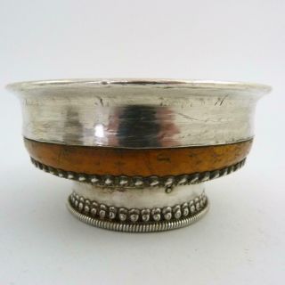 19th Century Tibetan Silver And Burlwood Yak Butter Or Tsampa Tea Bowl