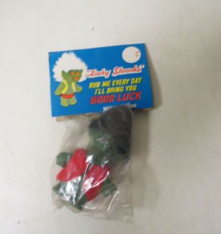 Vintage 1960s Lucky Shnook Good Luck Troll In Pack Dimestore Toy Green