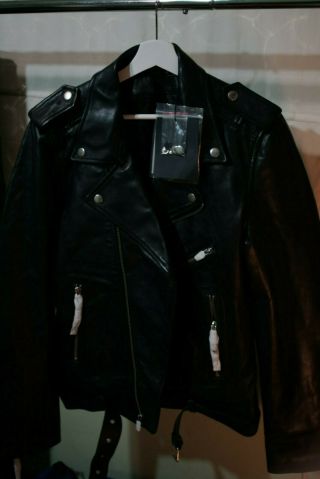 Blk Dnm Leather Moto Vintage Jacket Black Large Mens