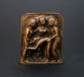 Early Antique Indian Bronze Relief Kamsutra Erotic