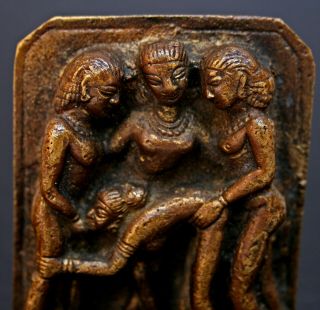 EARLY ANTIQUE INDIAN BRONZE RELIEF KAMSUTRA EROTIC 5