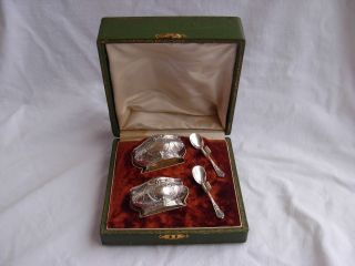 Antique French Sterling Silver,  Crystal Salt Cellar,  Set Of 2,  Louis Xv Style.