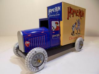 Vintage Tin Toy Delivery Truck by Schylling Toys Home Run Chewing Gum Pencil Box 4