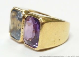 18k Gold Syn Spinel Color Change Sapphire Ring Ladies Vintage Retro Deco Sz3.  25 2