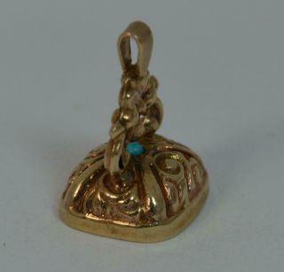 Solid 9ct Gold & Turquoise Pocket Watch Fob Seal Intaglio Pendant t0417 7