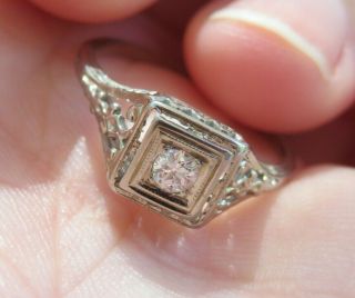 18K ANTIQUE VINTAGE ART DECO FILIGREE OLD EUROPEAN CUT DIAMOND ENGAGEMENT RING 2