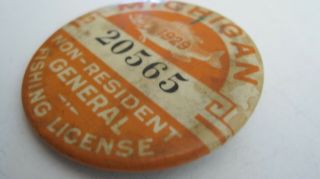 1929 NON - RESIDENT GENERAL FISHING LICENSE MICHIGAN BADGE 20565 PIN PINBACK 2