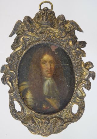 English 17thc Oil On Copper Miniature Portrait Charles Ii? Antique C1660