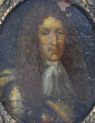 ENGLISH 17THC OIL ON COPPER MINIATURE PORTRAIT CHARLES II? ANTIQUE c1660 2