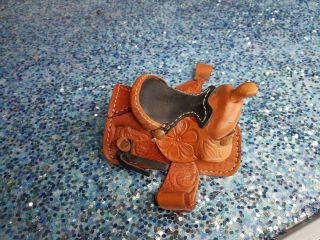 Miniature Horse Saddle Doll Size Leather Hand Tooled Details 2