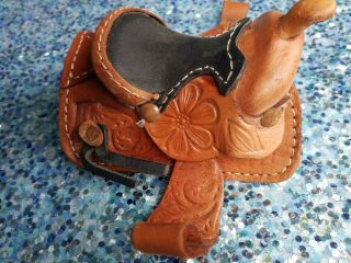 Miniature Horse Saddle Doll Size Leather Hand Tooled Details 3