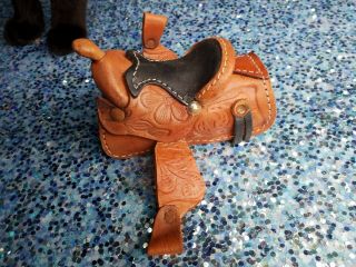 Miniature Horse Saddle Doll Size Leather Hand Tooled Details 5