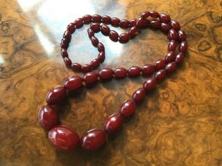 Antique Art Deco Cherry Red Amber 55 Bead Necklace 59.  2grams