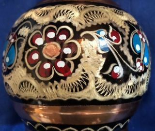 Vintage Islamic Copper Silver Inlaid Engraved VASE Flowers Design 4