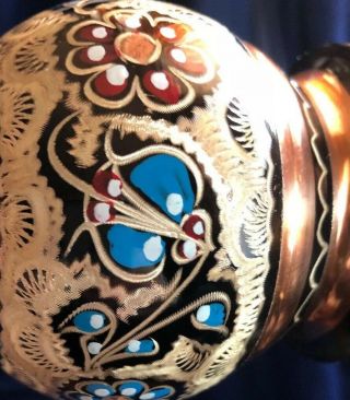 Vintage Islamic Copper Silver Inlaid Engraved VASE Flowers Design 5