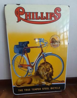Rare And Vintage Phillips Bicycle Advertising Porcelain Tin Plate
