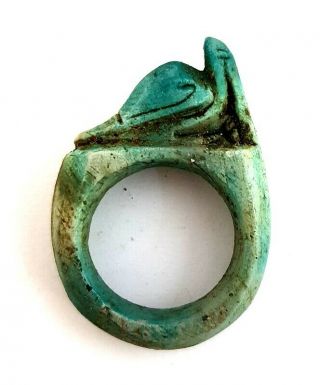 Rare Ring Egyptian Antiques Ibis Figurine Amulet Stone Carved Ancient Faience