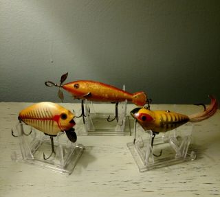 VINTAGE HEDDON LURES.  SPIN DIVER.  PUNKINSEED.  WEEDLESS WIDOW FISHING LURES 2