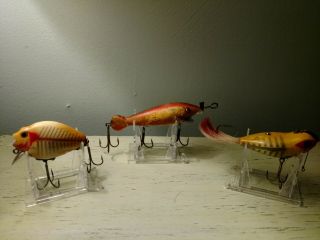 VINTAGE HEDDON LURES.  SPIN DIVER.  PUNKINSEED.  WEEDLESS WIDOW FISHING LURES 3