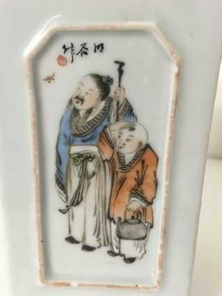 FINE 19 TH CENTURY CHINESE FAMILLE ROSE BRUSH POT WITH FIGURES & CALLIGRAPHY 8