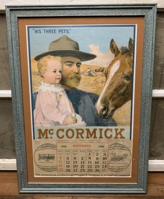 Vintage Old Rare Mccormick Deering 1906 Litho Calendar Framed Antique
