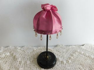 Antique Dollhouse Victorian Lamp W/ Pink Beaded Shade Once Electrified W/ Bulb