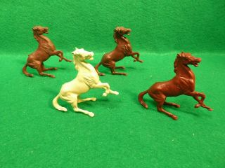 Four Vintage Marx Rearing Horses Ben - Hur Fort Apache Playset