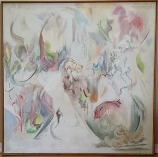 Vintage Mid Century Abstract Oil Painting Signed Framed 31x31 Large