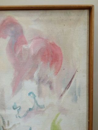 Vintage Mid Century Abstract Oil Painting signed Framed 31X31 Large 3