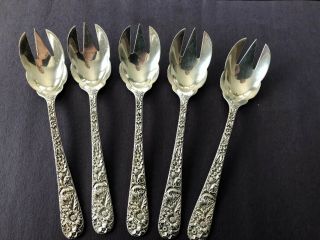 S Kirk&son Repousse Sterling Silver Ice Cream Fork,  Spoon Set Of 6 No Monogram
