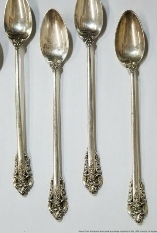 8pc Wallace Grande Baroque Sterling Silver Long Iced Tea Spoons No Mono 9.  58ozt